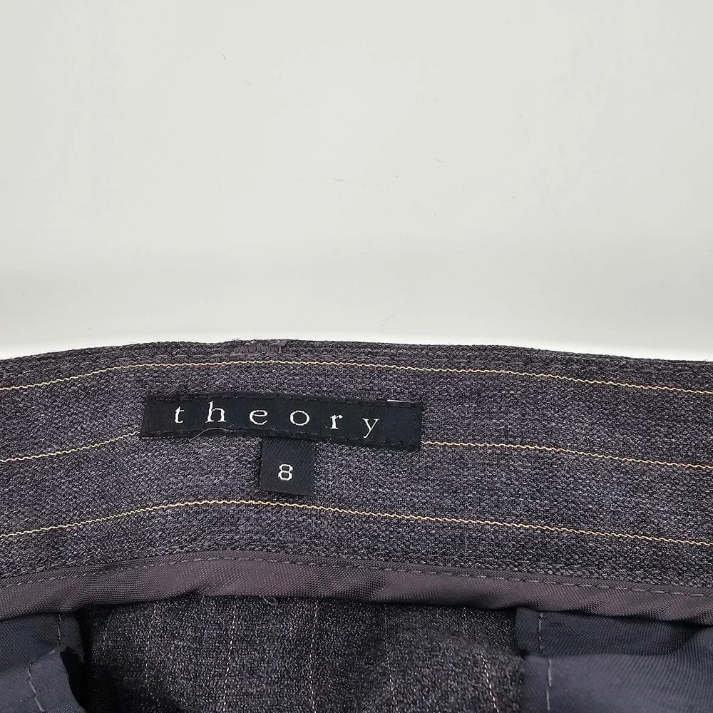 Theory Wool Skirt Suit Women 8 Grey Pinstripe Single Button Blazer Pleated Mini